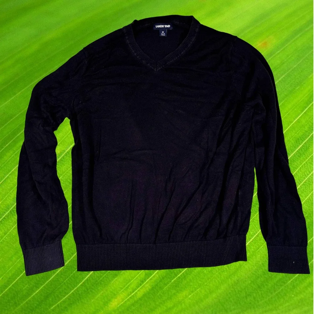 Lands End Mens Sweater M Black 60% Cotton 40% Modal